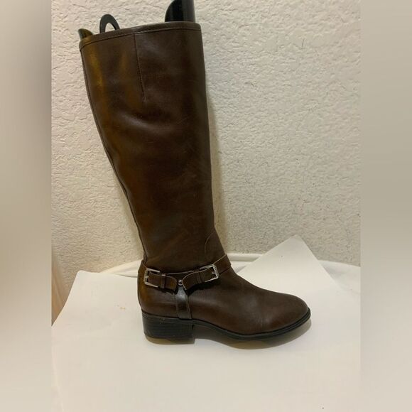 LRL Ralph Lauren Women's Marion Boot Size 5.5 Tall Riding Brown Leather Low Heel - Picture 1 of 15
